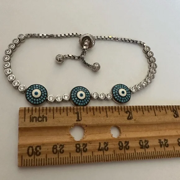 🧿925 Silver turquoise three-evileye slider bolo lock bracelet with enamel - Picture 2 of 2